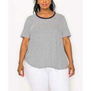 COIN 1804 Womens Plus Size Contrast Binding Basic T-Shirt, NWT